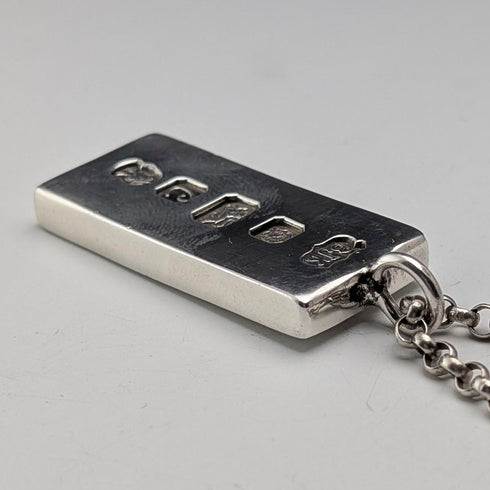 1977 British pure silver Jubilee ingot pendant 31g with pure silver necklace BJK